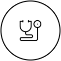 Icon of a stethoscope, enclosed in a circle